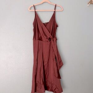 Short satin copper-colored dress